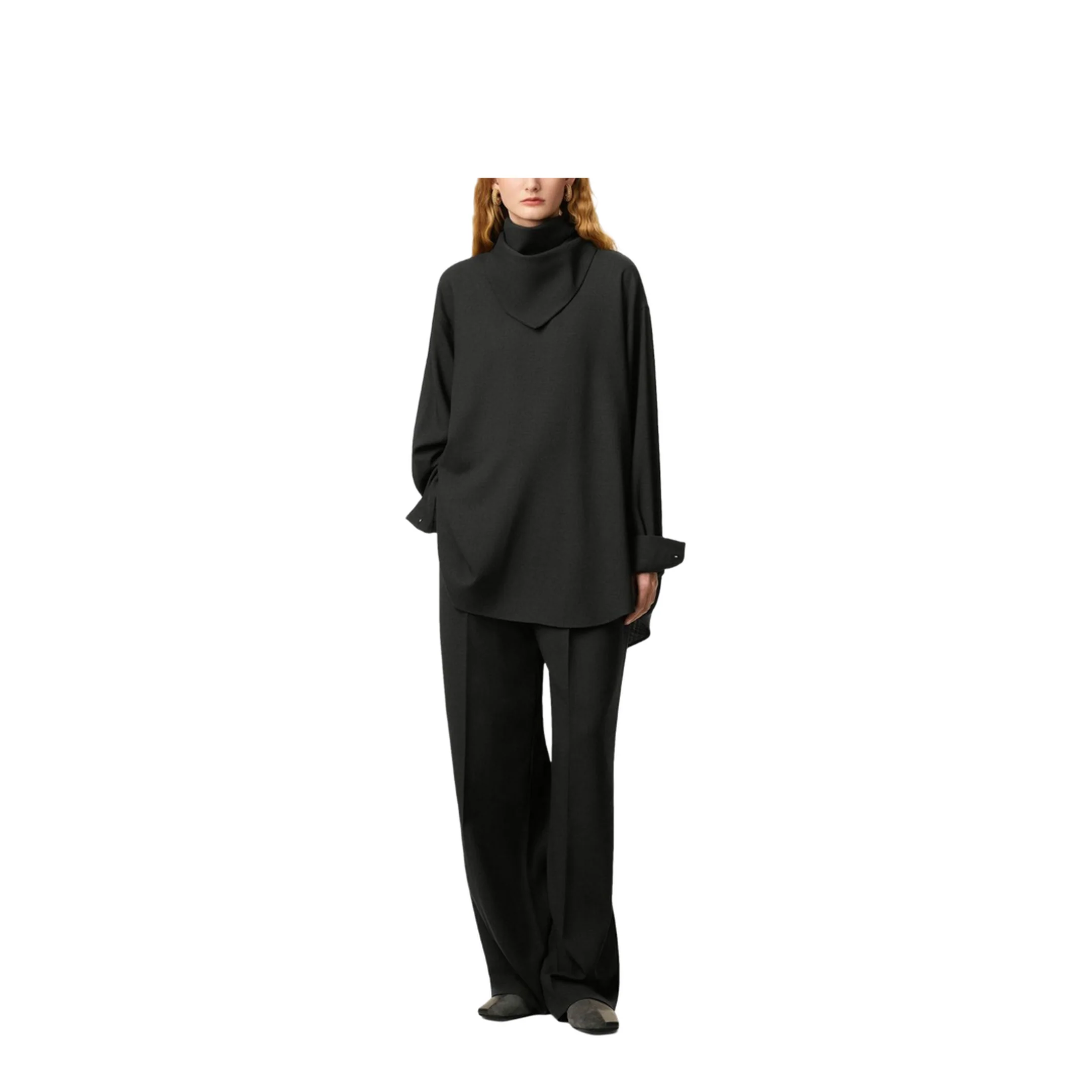 Black Wool Long Sleeves Bandana Blouse - Image 7