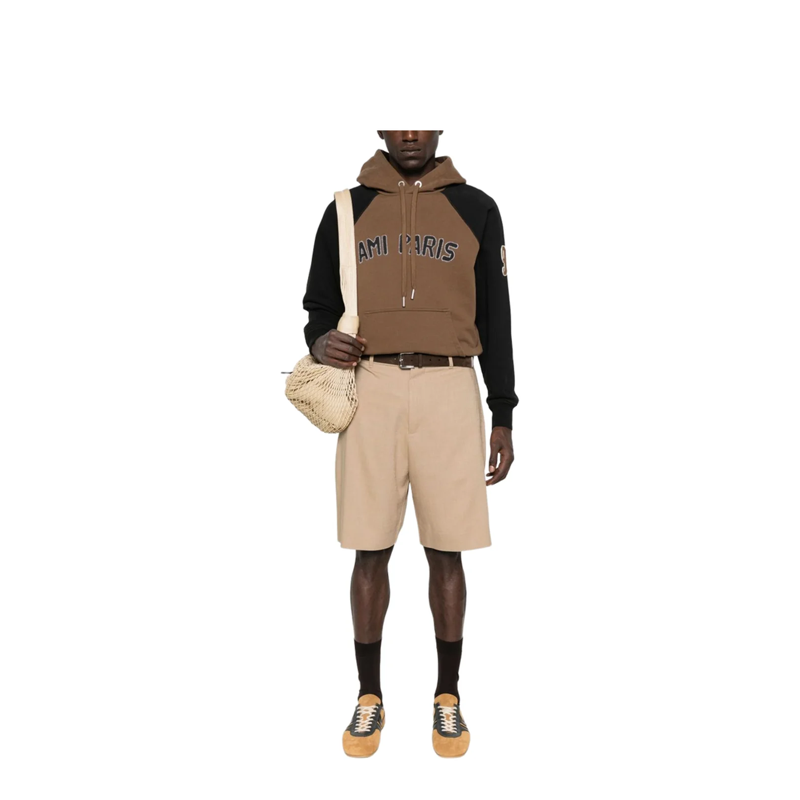 Cotton Colorblock Hoodie - Brown - Image 4