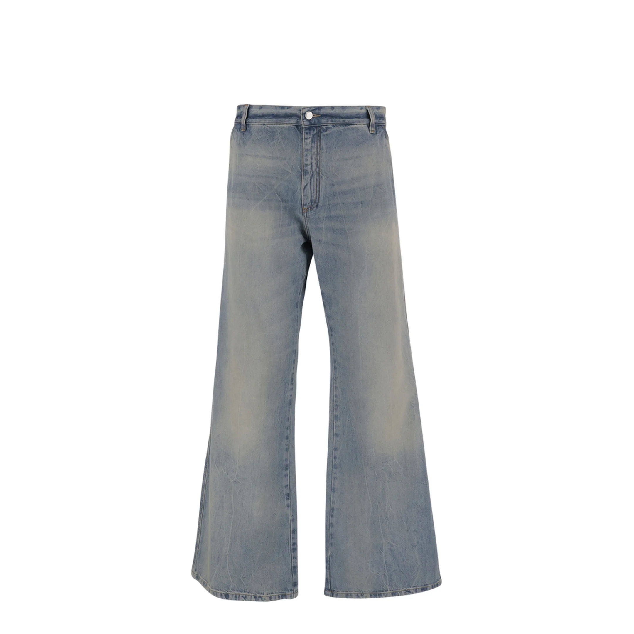 Blue Jeans With Logo Patch Applied On The Back In Cotton