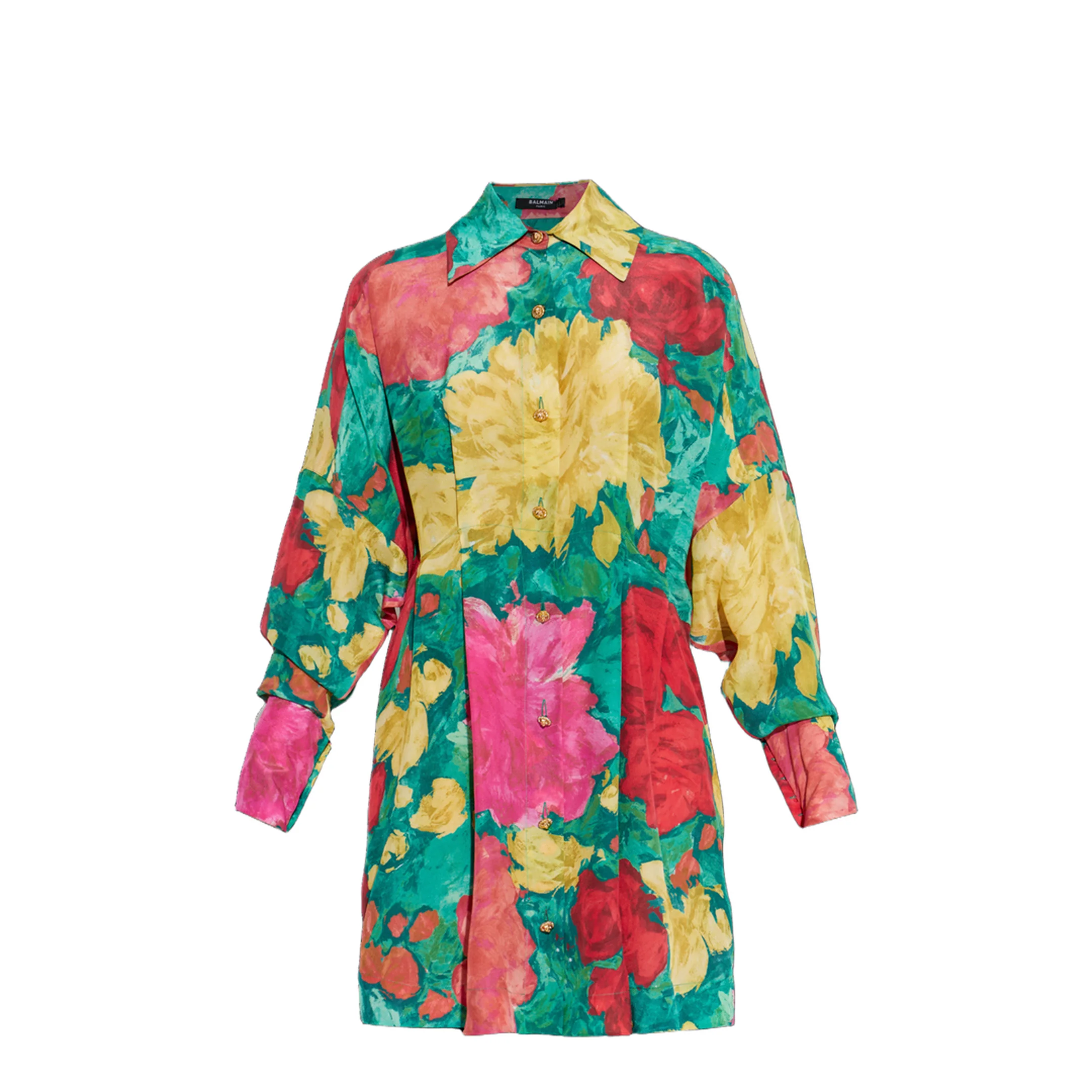 Roses Printed Crepe Shirt Dress