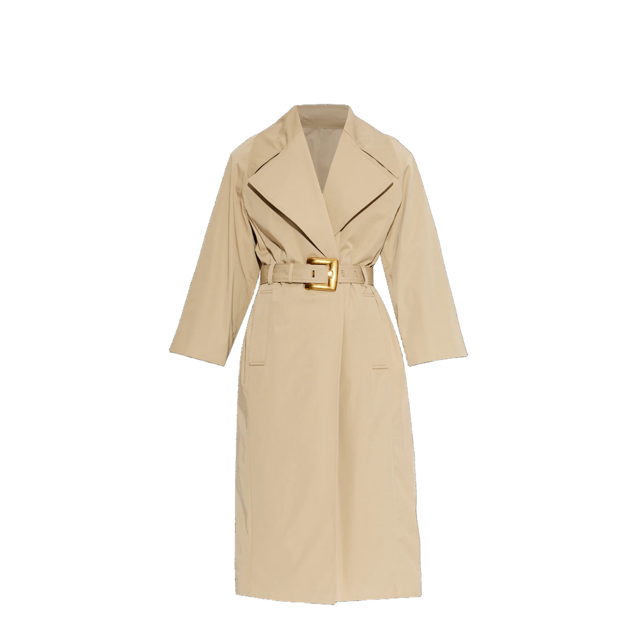 Long Cotton Gabardine Trench Coat - Beige