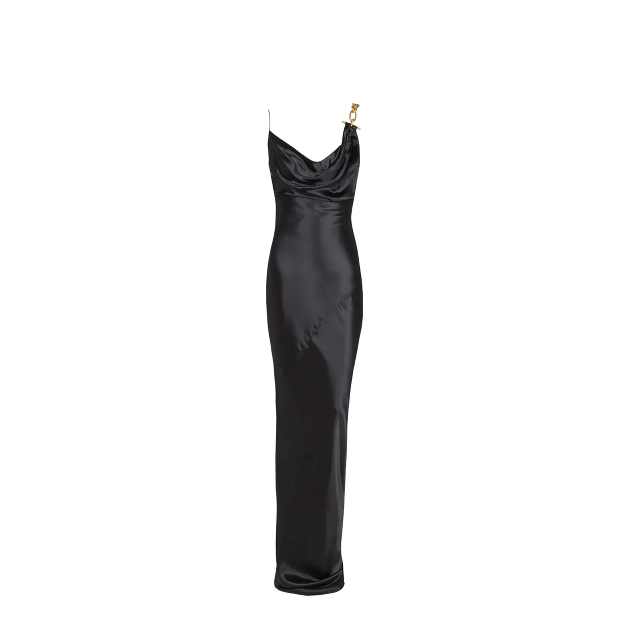 Gold Detail Satin Dress Black