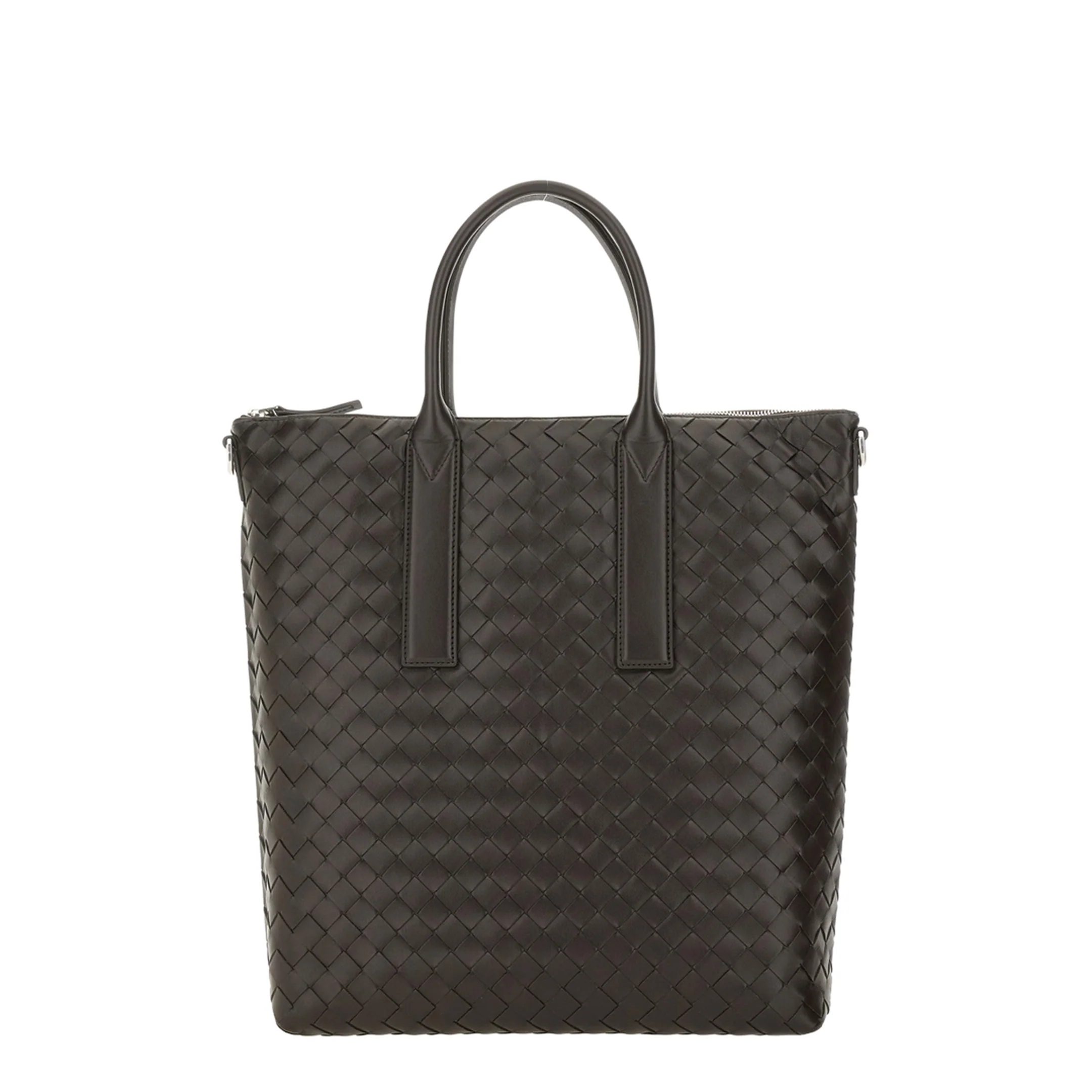Intrecciato Leather Tote Bags - Fondant/Brown