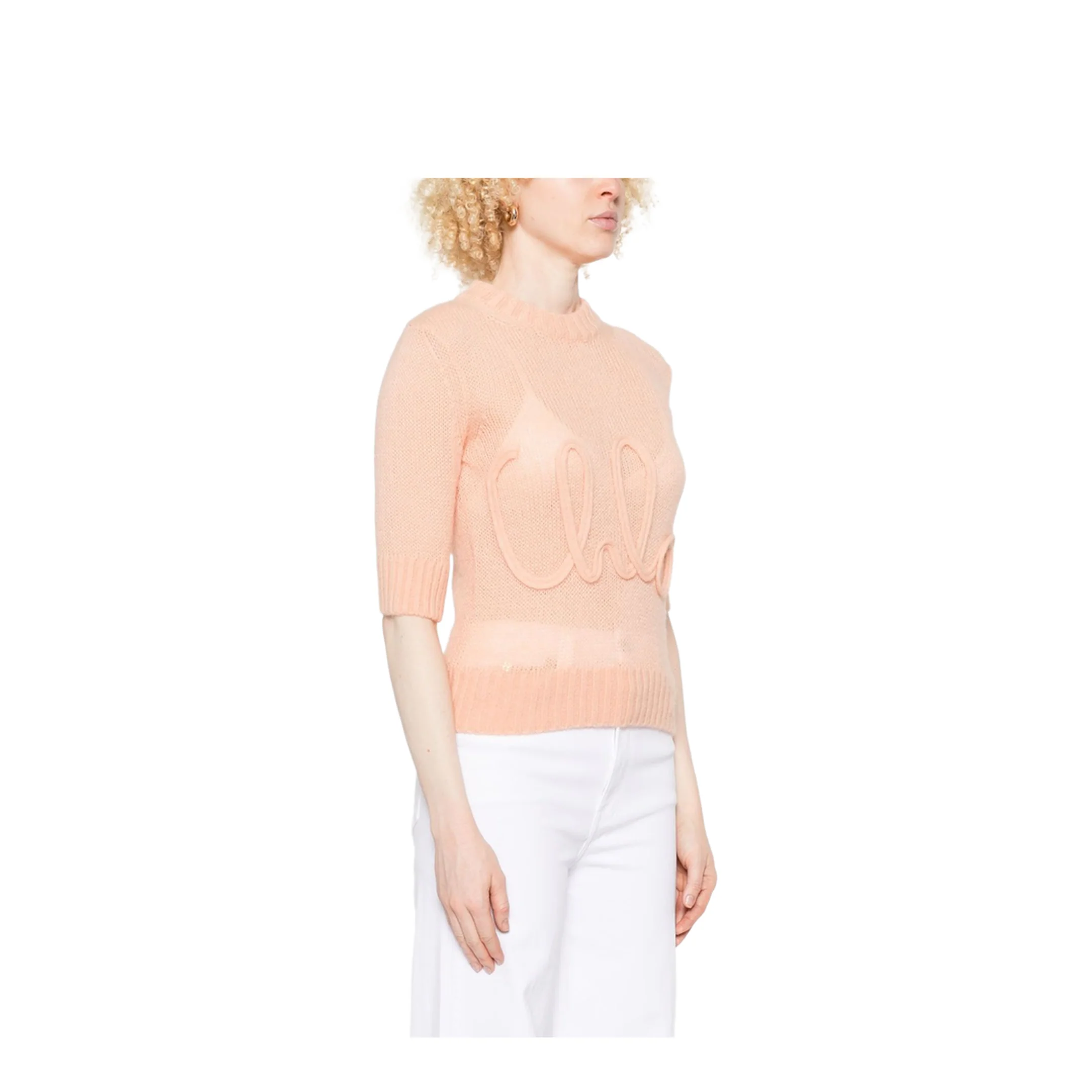 Elbow-Sleeve Logo Sweater in Alpaca Wool & Silk Knit - Image 3