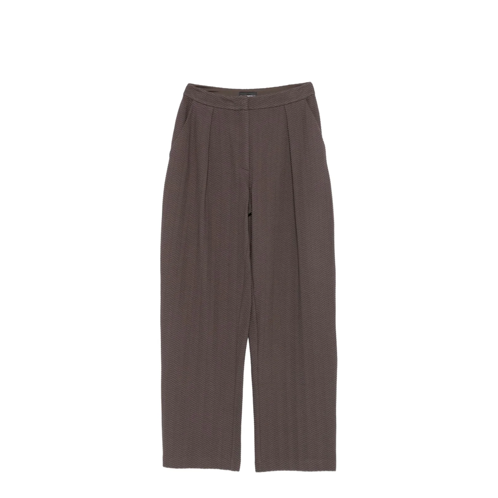 Brown Chevron Motif Pleated Front Straight Leg