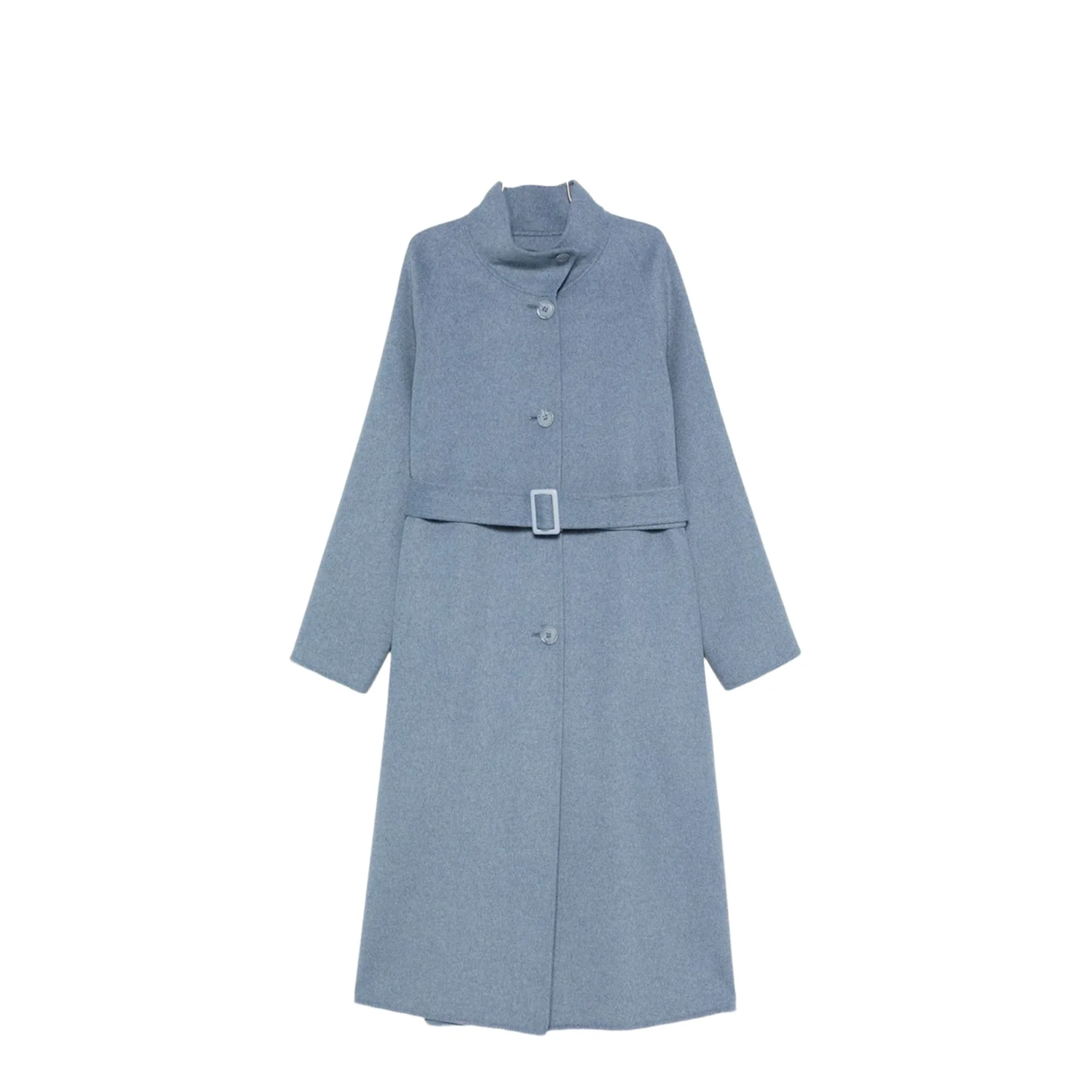 Mock-neck Wool-blend Coat with Matching Belt