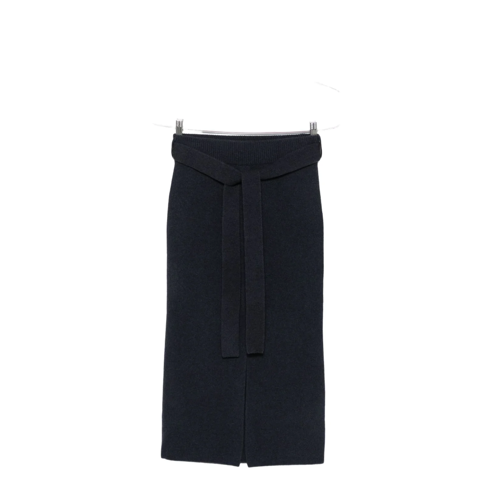 Wool Long Skirt with Slit and Belt