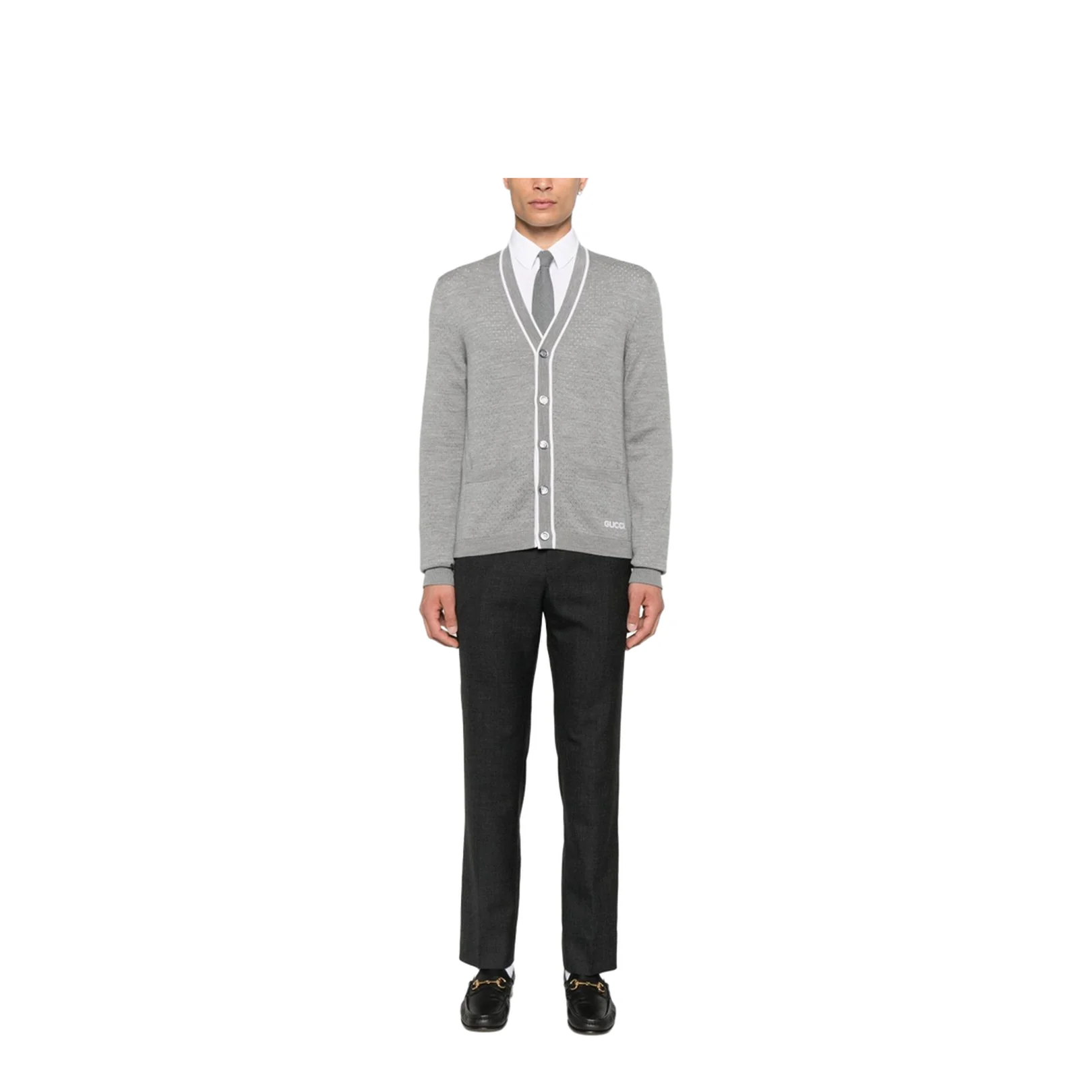 Fine Wool Knit Cardigan with Intarsia - Image 3