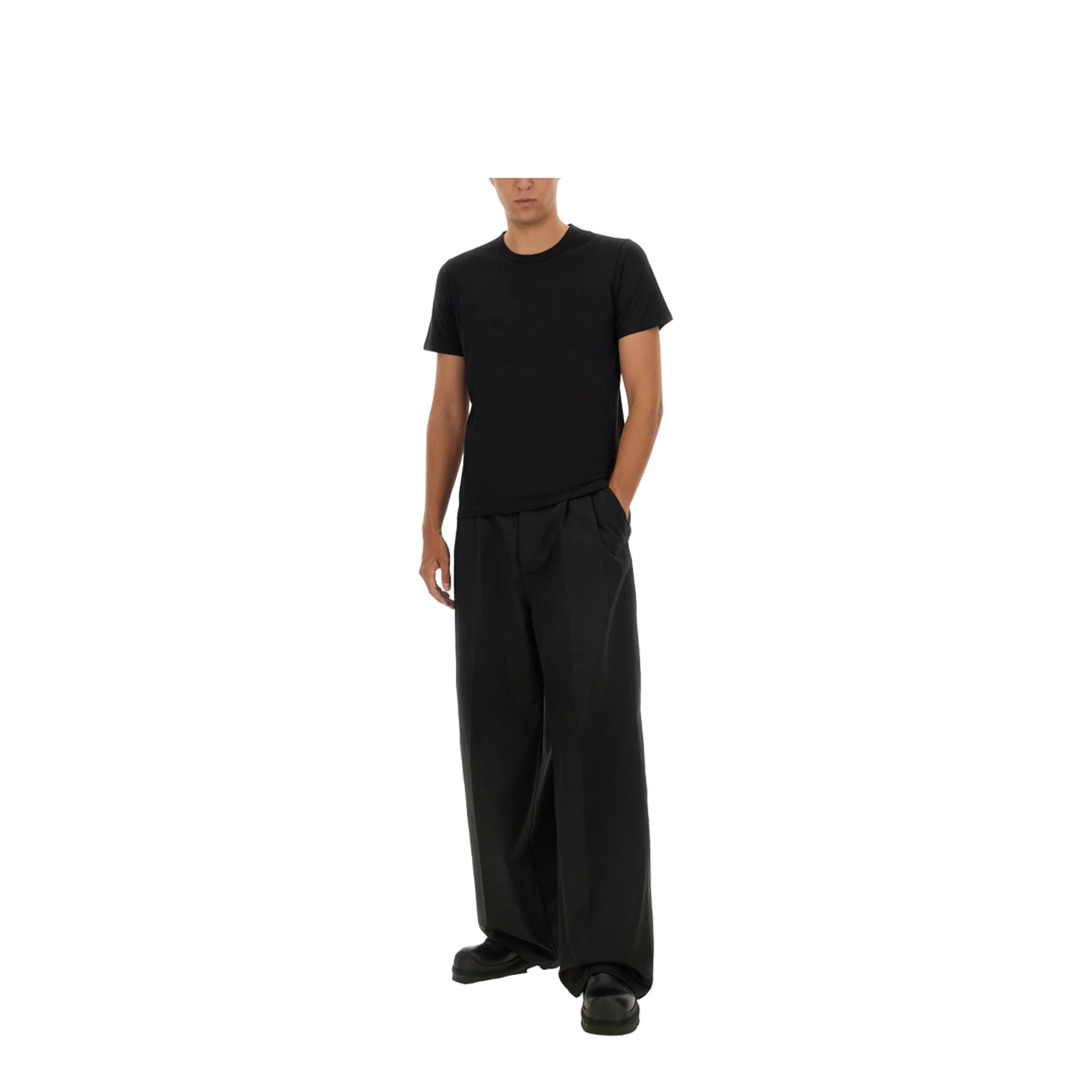 Black Cotton Jersey Crepe Crewneck T-Shirt - Image 2