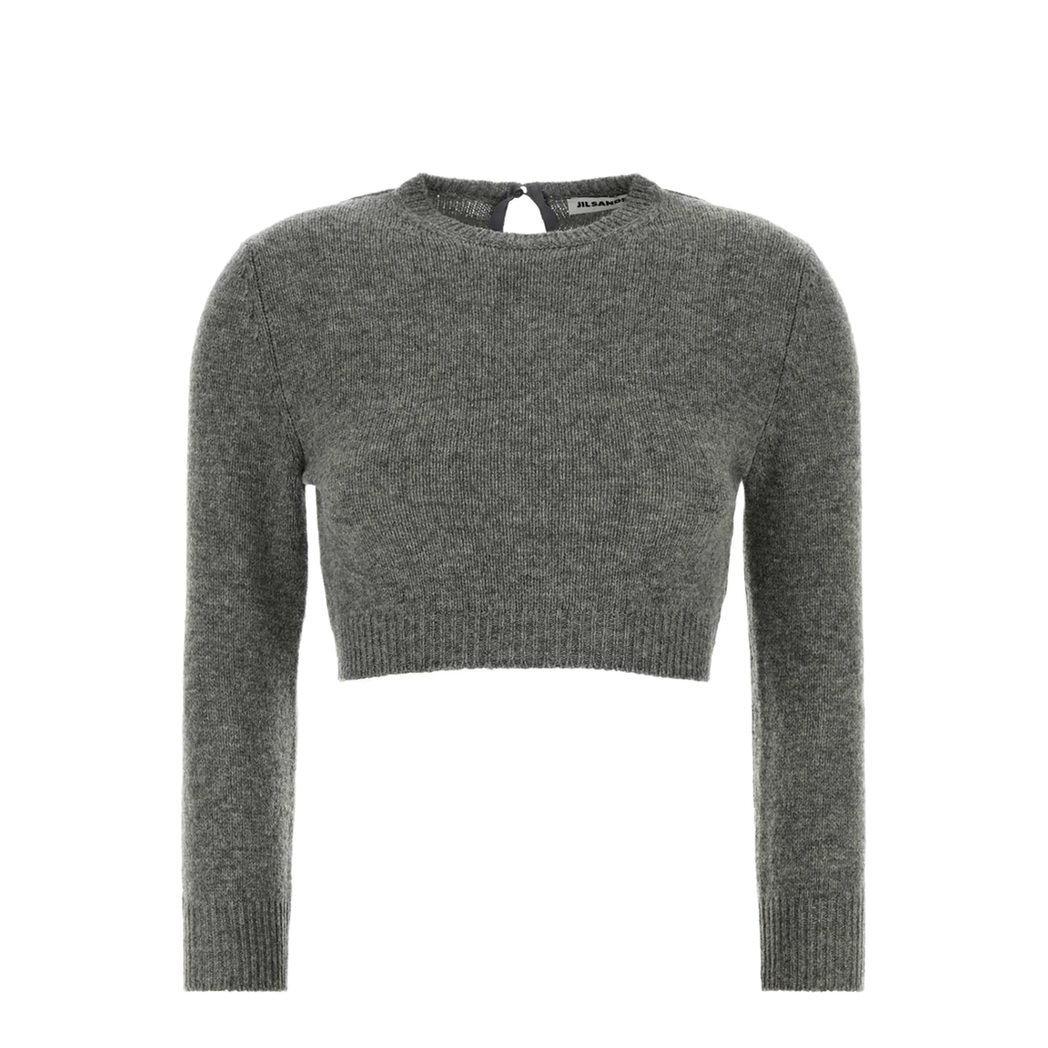 Grey Wool Blend Cropped Sweater