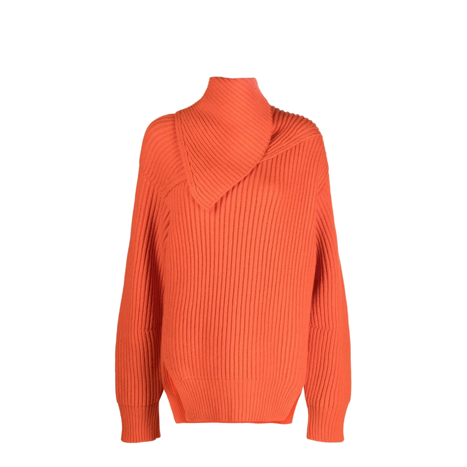 Long Sleeves Foulard Neck Cardigan Orange