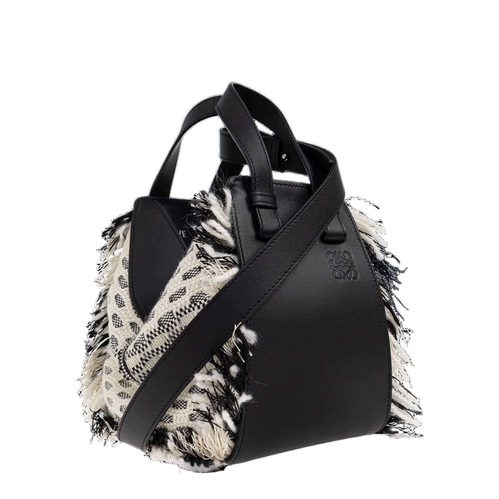 Hammock Woven Textile Shoulder Bag - Black/White - Image 2