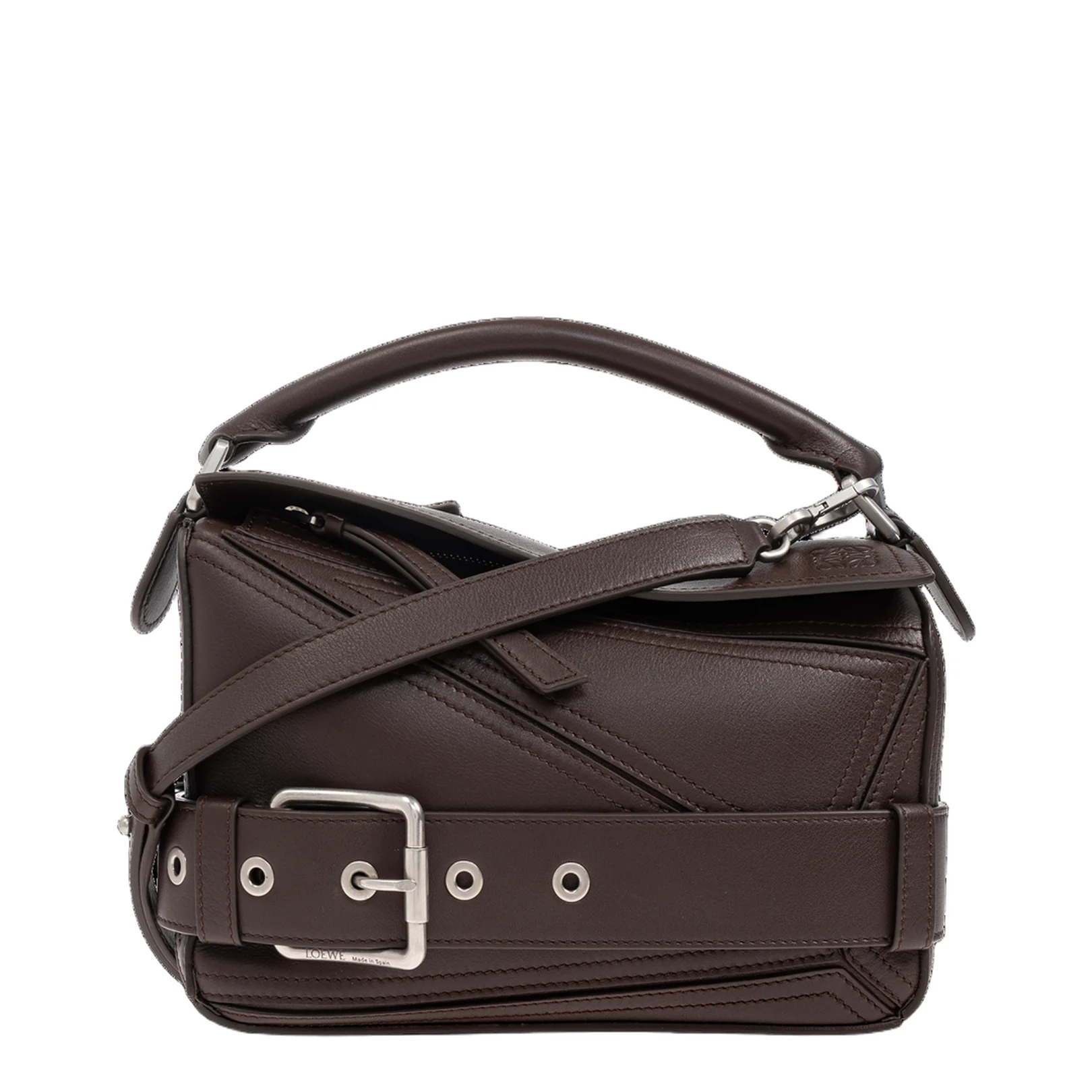 Puzzle Biker Small Leather Shoulder Bags - Dark Chestnut