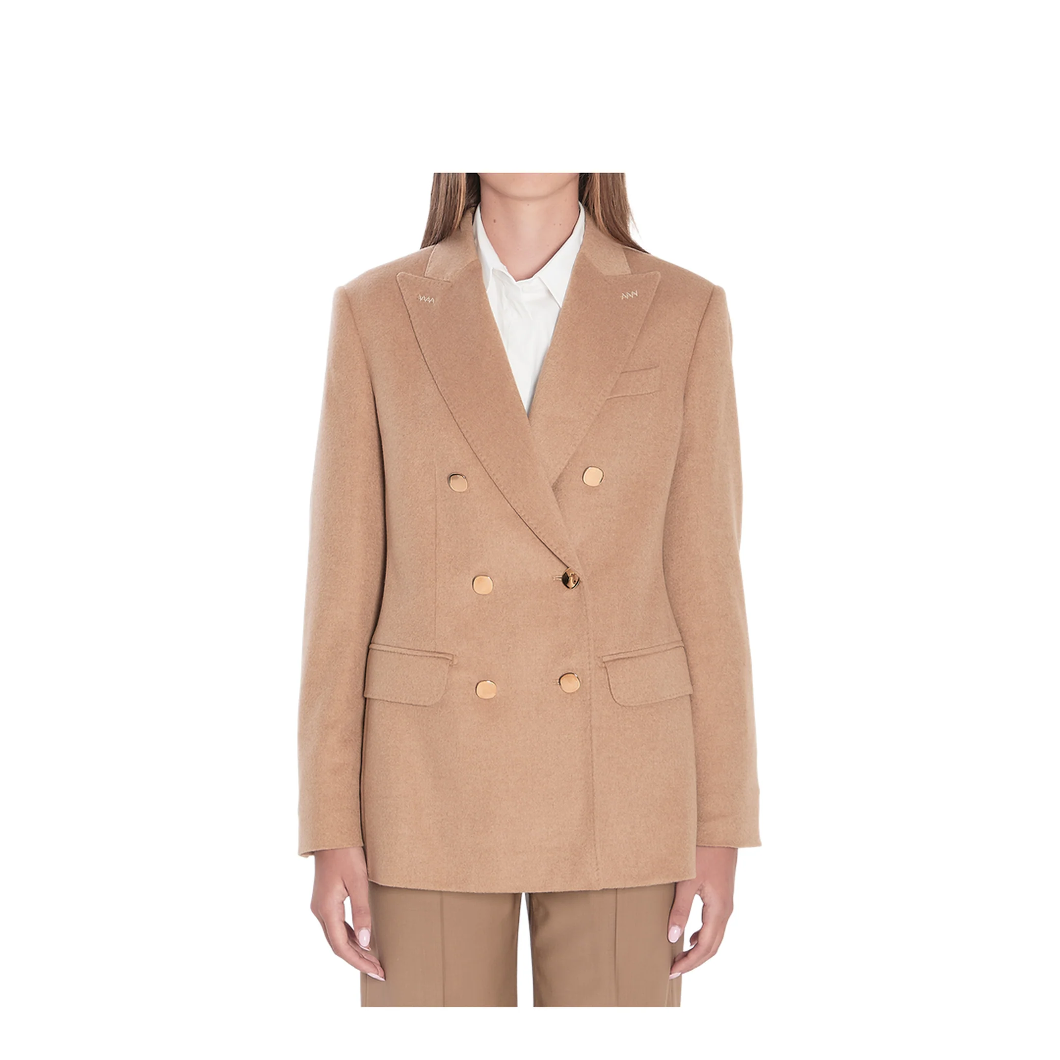 Double-breasted blazer in camel