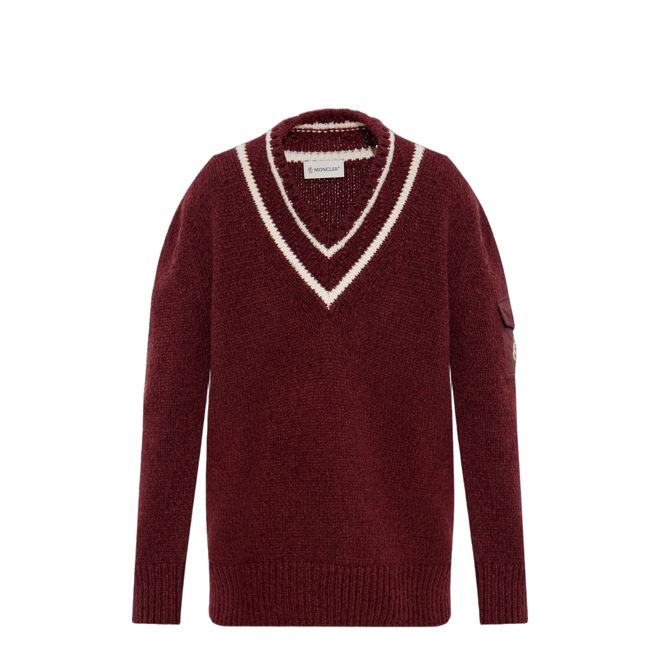 Burgundy Padded V-Neck Cotton & Wool Blend Jumper