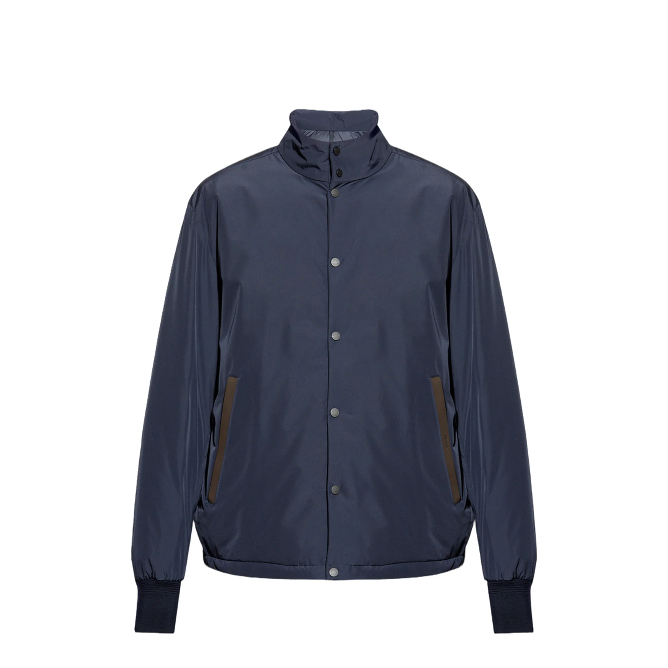 Navy Blue Lanques Leather-Trimmed Short Down Jacket
