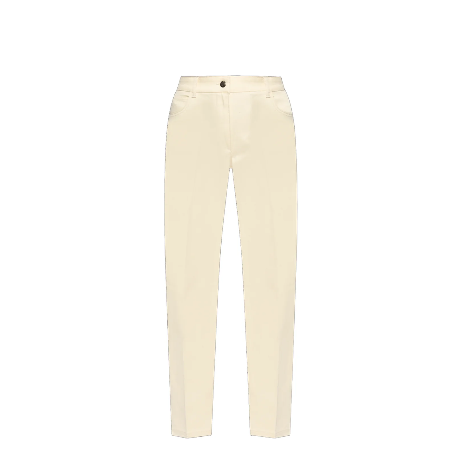 White Ivory Cotton Gabardine Straight Leg Trousers
