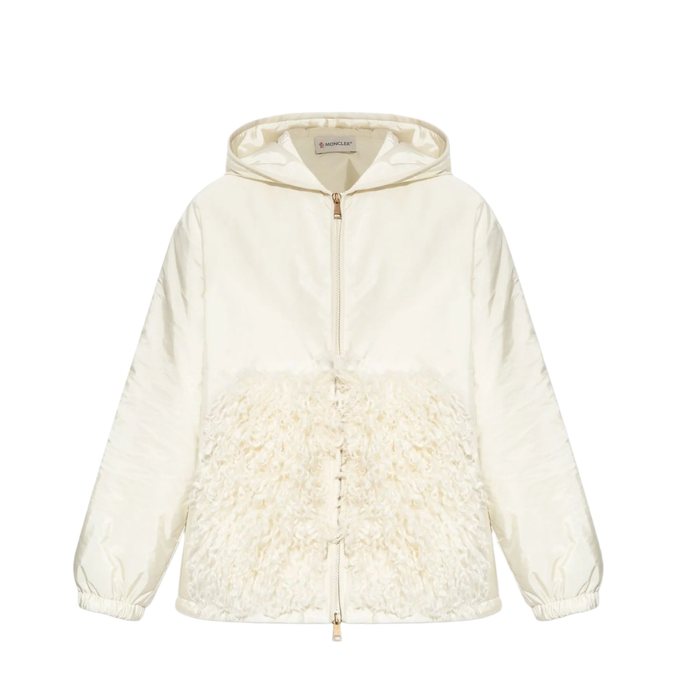 White Teddy-Trimmed Padded Zip-Up Hoodie