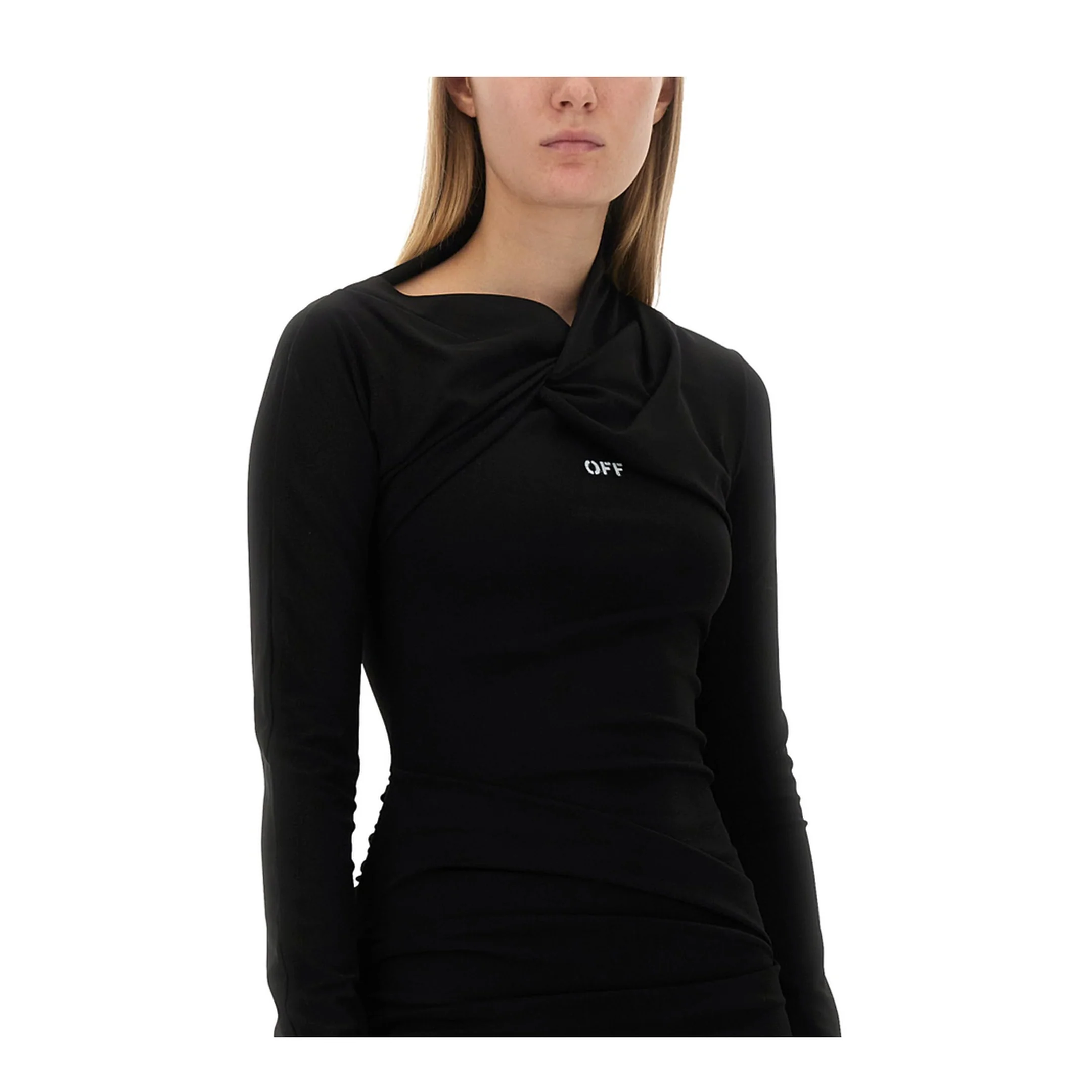 Stamp Twist Detail Mini Dress Black - Image 4