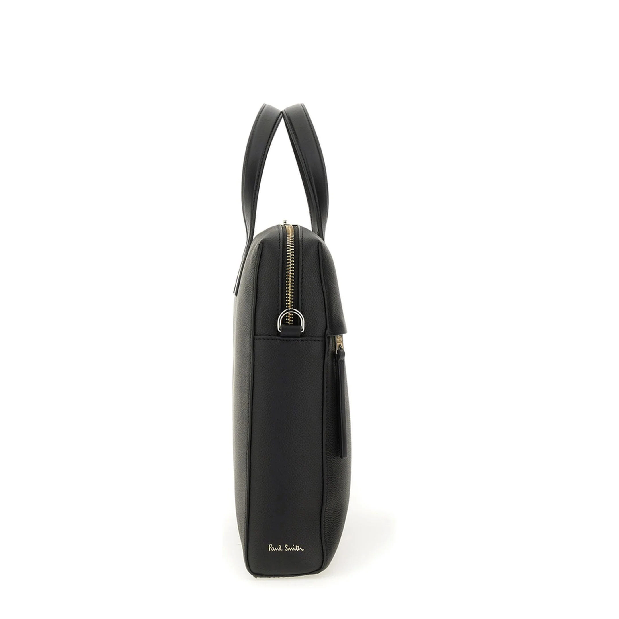 Black Leather Folio Bag with Signature Stripe Edges - Image 7