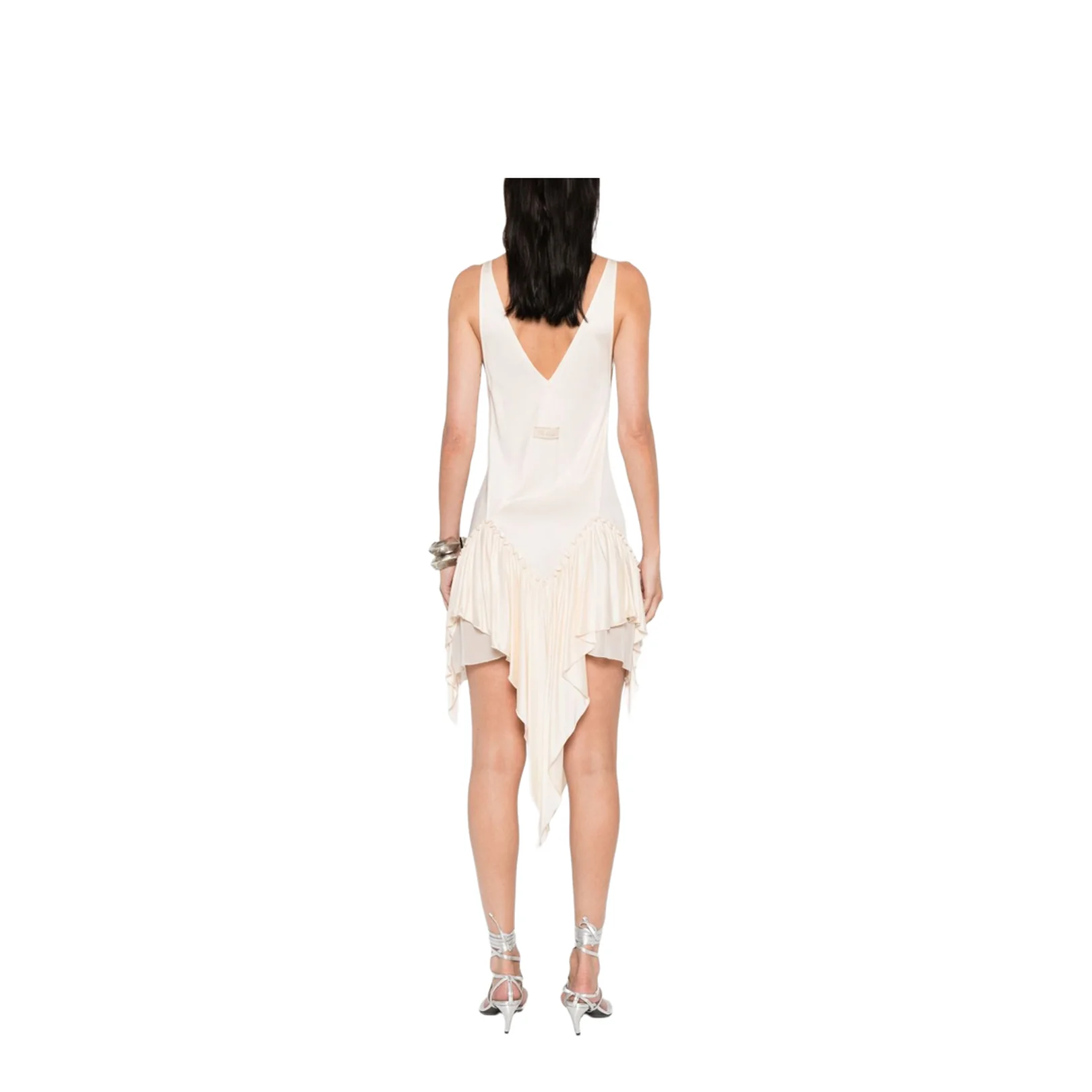 Ivory Ruffled Hem Asymmetric Cut Sleeveless V-Neck Top - Image 4