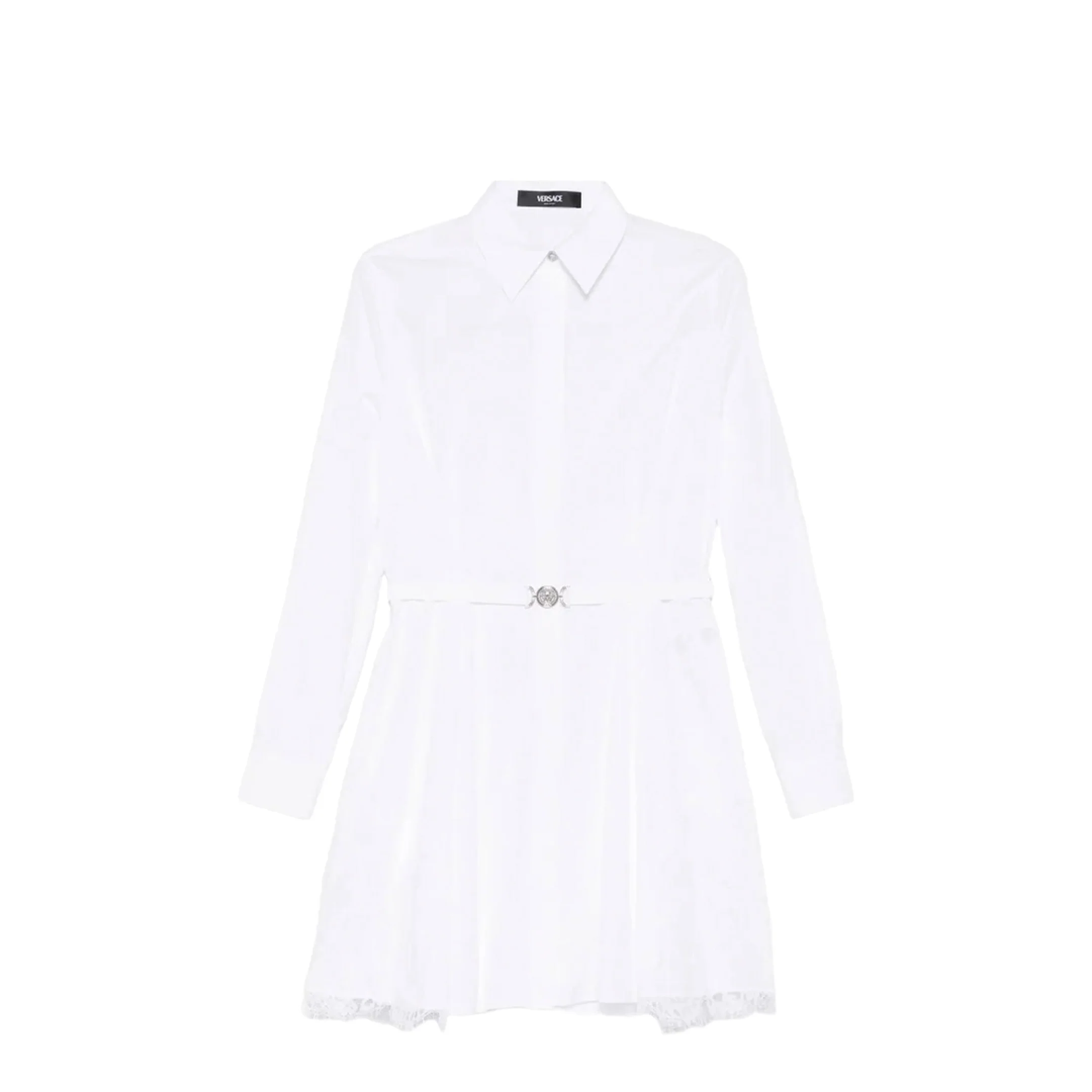Belted Cotton Shirt Dress - White