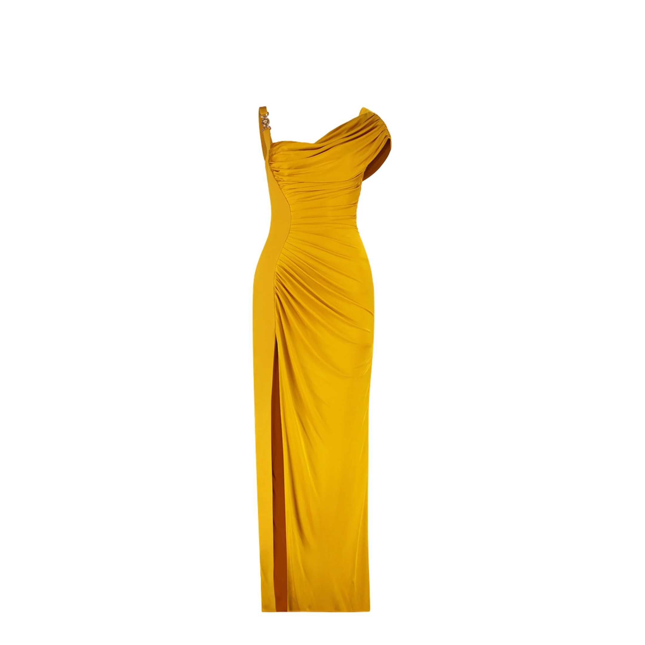 Orange Sleeveless Long Dress with Medusa Plaque